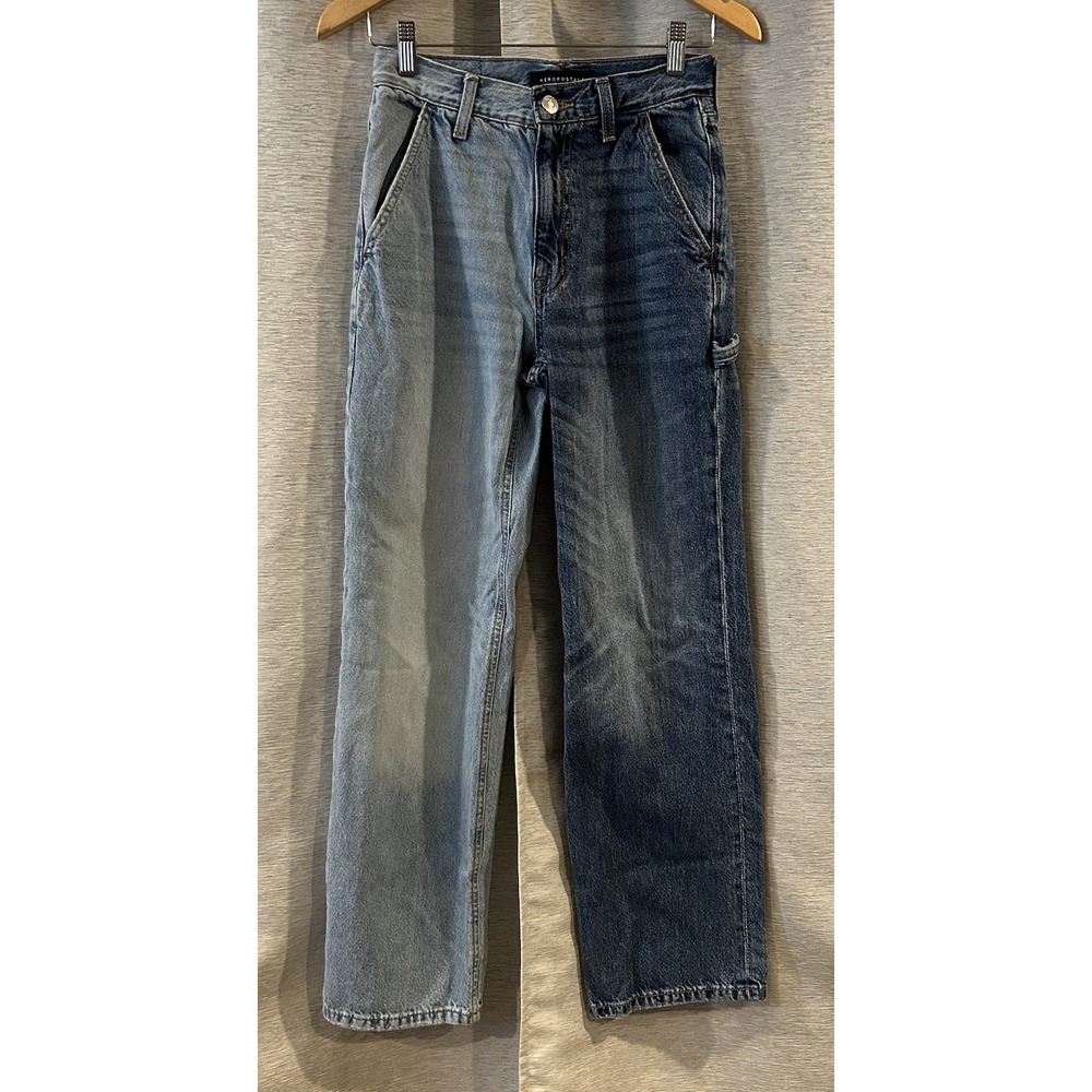 Aeropostale Two Tone Jeans Women Patchwork Streetwear Y2k 90s Baggy Skate Size 2